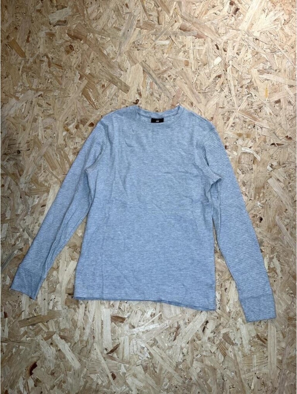 HM Mens Small Gray Thermal Long Sleeve Shirt Slim Fit Waffle Knit Crewneck
